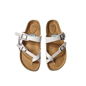 Time and Tru White Sandals Women's 8 Wide Width Cork Footbed‎ Buckle Comfort